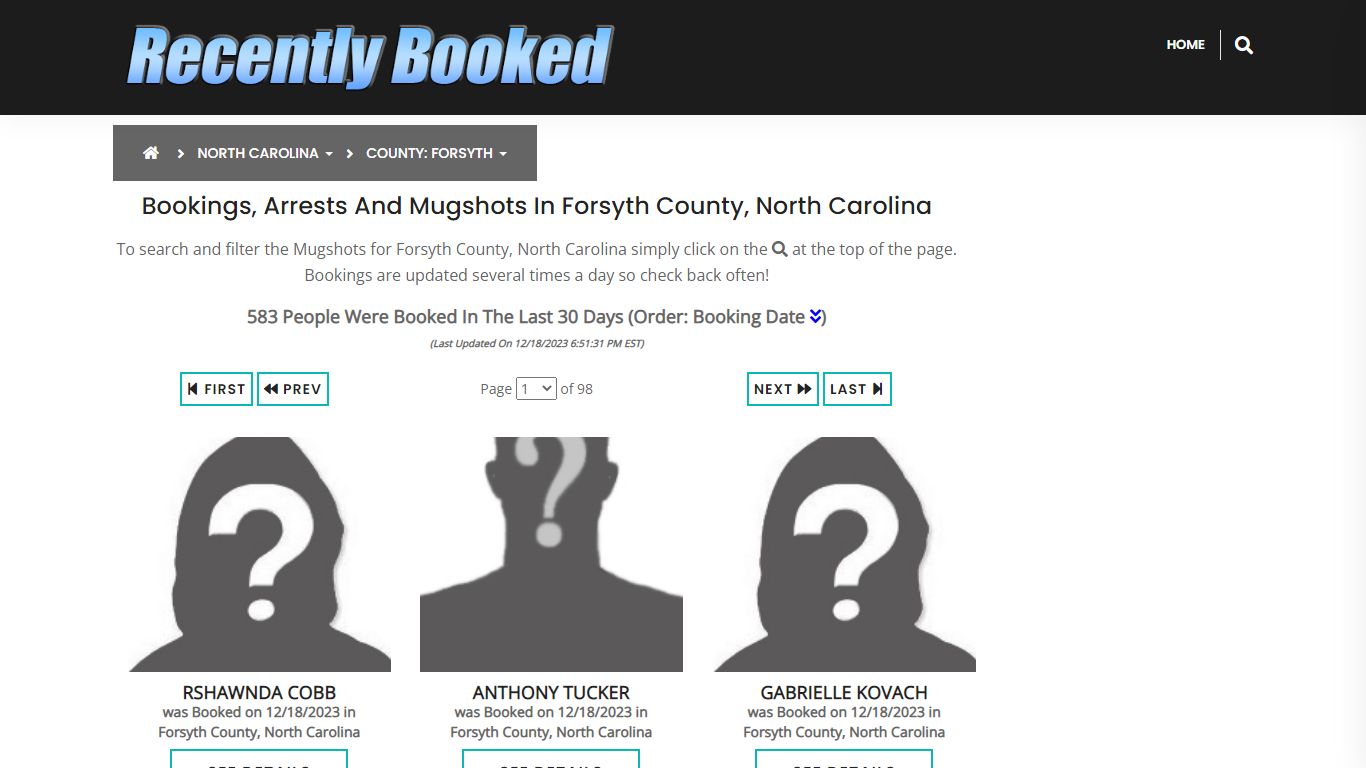 Bookings, Arrests and Mugshots in Forsyth County, North Carolina